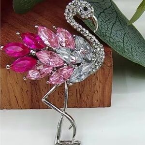 Elegant Pink and Silver Flamingo Brooch